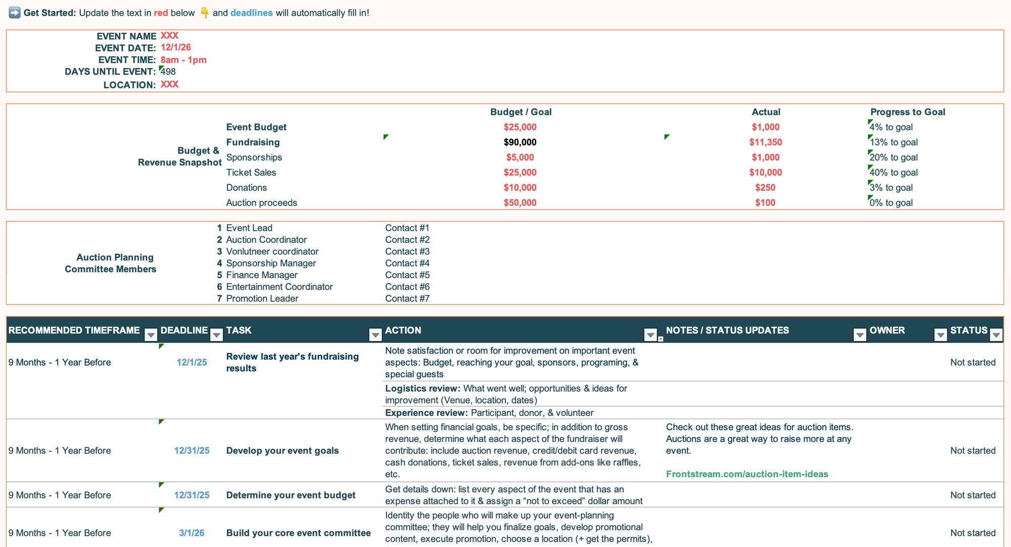 auction peer-to-peer p2p planning template excel personalized