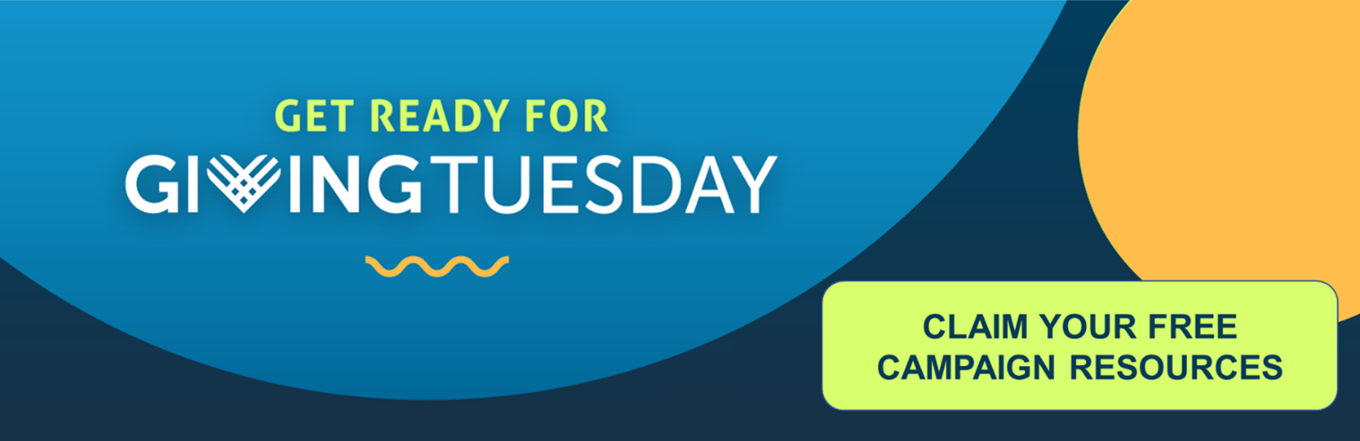 Blue, green, and orange FrontStream banner offers free GivingTuesday campaign resources