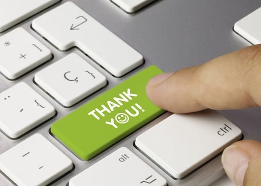 Thank You! keyboard key. Finger