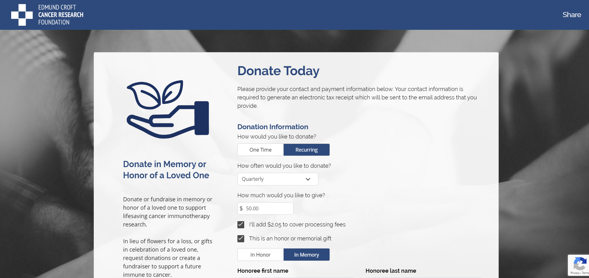 InHonor donation form