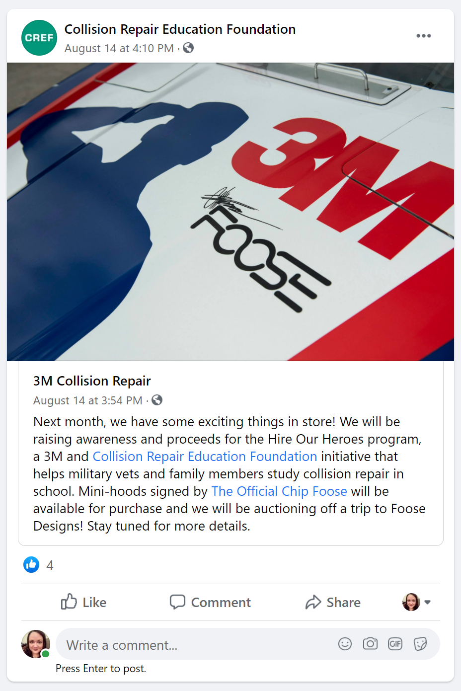 Previous sponsor partnership FB post